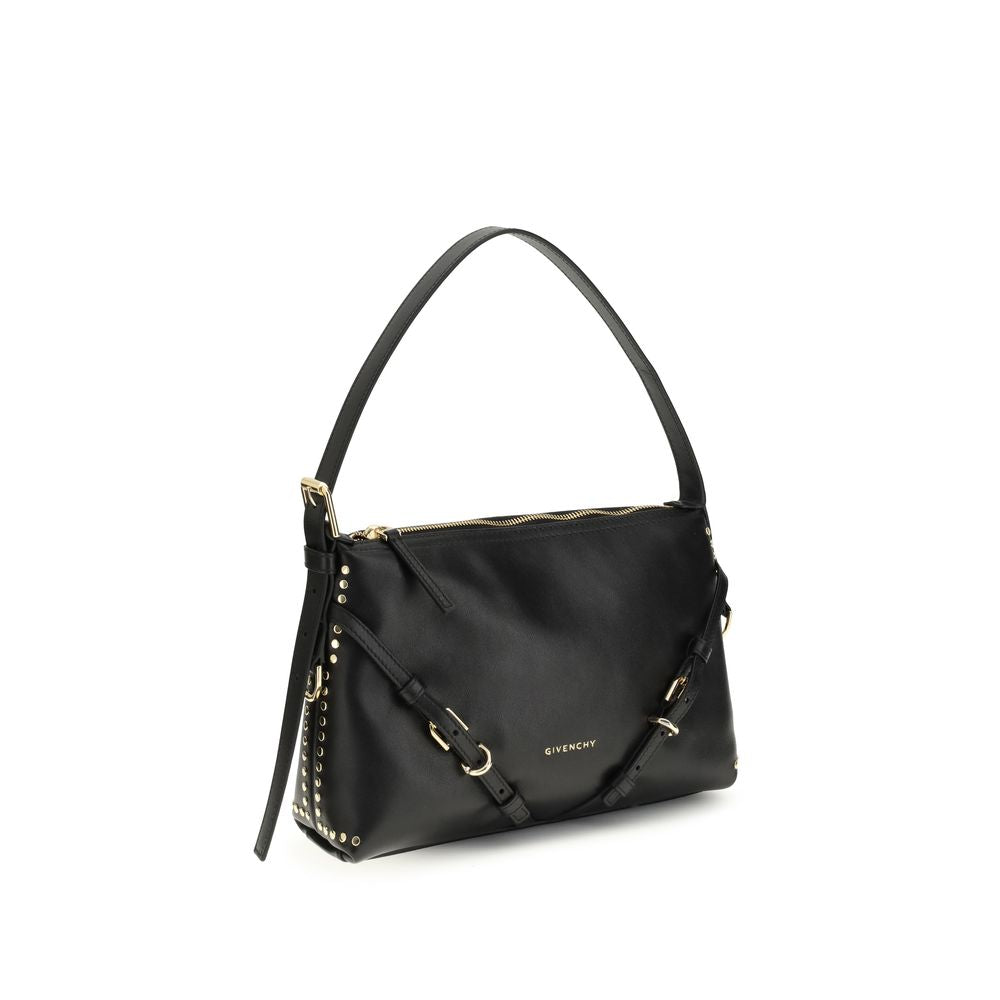 Givenchy Voyou Medium black calf leather shoulder bag, three-quarter front view