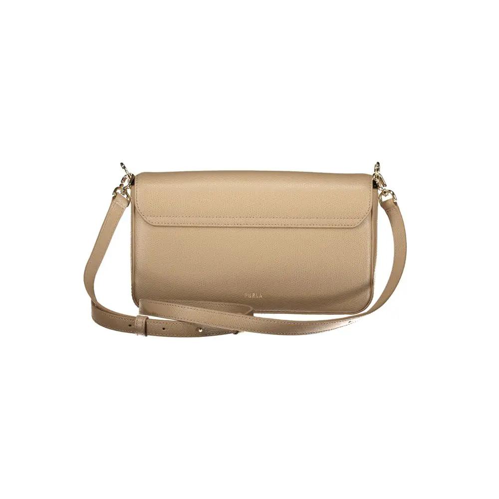 Furla Iride shoulder bag, beige pebbled leather, crossbody strap, front view
