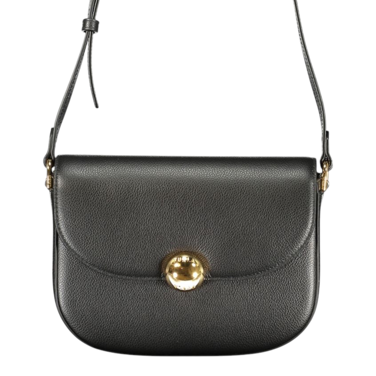 Bolso bandolera Furla Moonlight S redondo en piel negra con cierre de botón dorado de XT & Co
