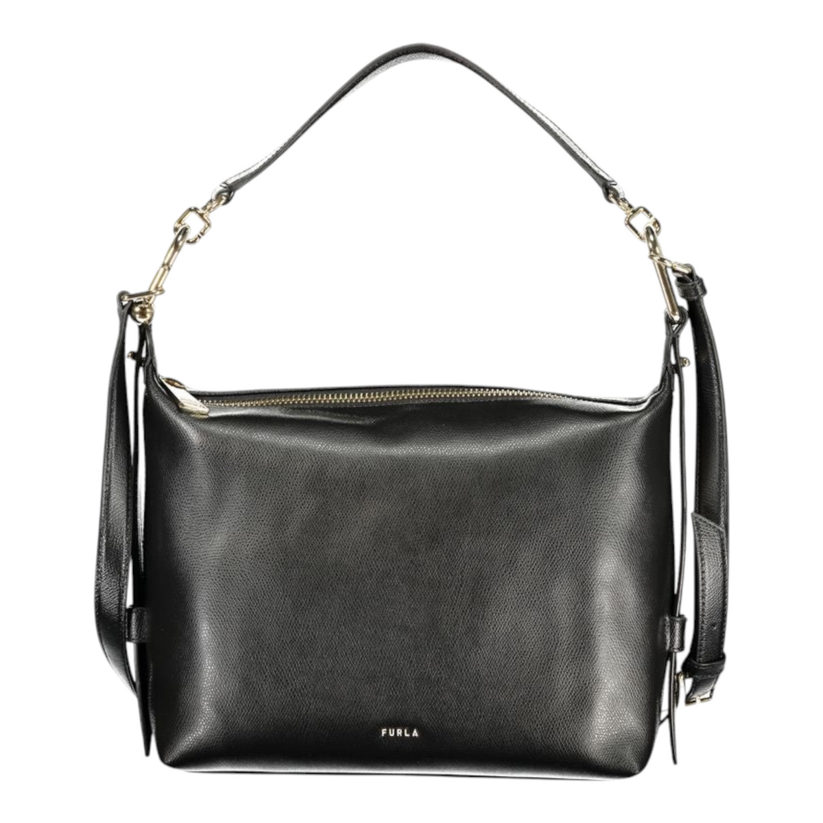 Bolso de mano Furla B TONIE de cuero negro con asa extraíble y correa ajustable, disponible en XT & Co.