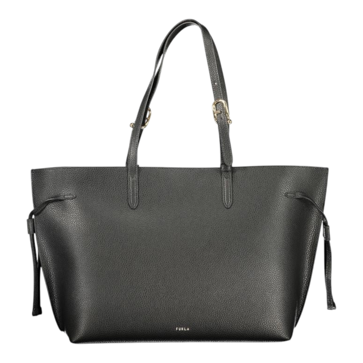 Bolso tote Furla Ava L negro de piel granulada con correas ajustables y cordones laterales de XT & Co