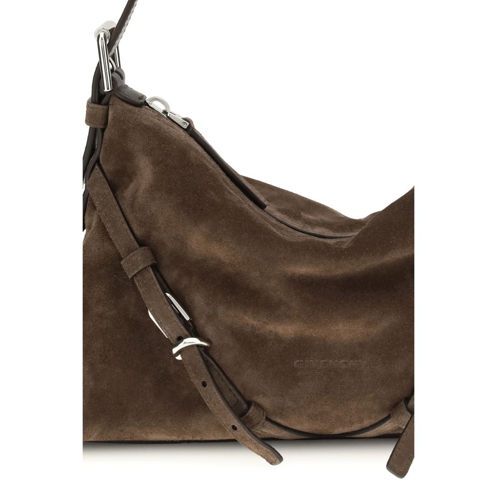 Givenchy Mini Voyou brown suede shoulder bag side view