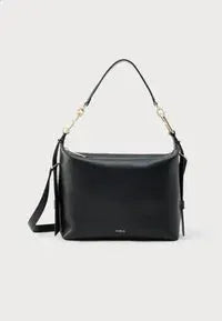 Furla black leather shoulder bag with top handle, front view