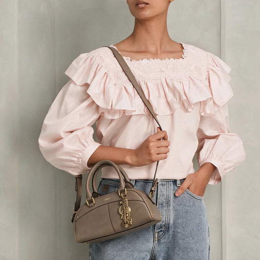 Chloé Bowling Handbag Gray Leather