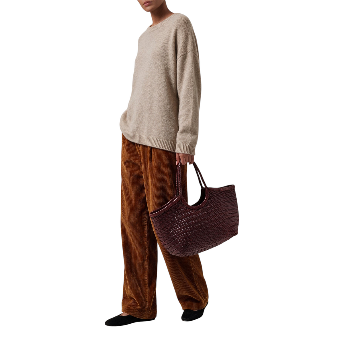 Bolso de hombro Dragon Diffusion Nantucket de piel trenzada color burdeos con asas dobles en XT & Co