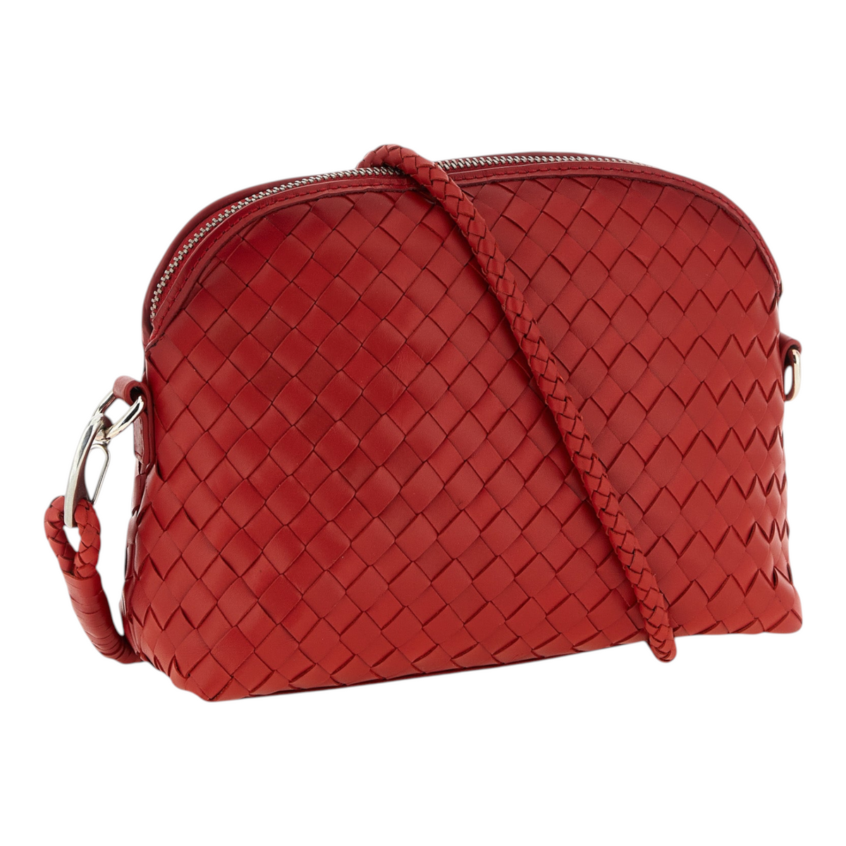 Bolso clutch XT & Co Dragon Diffusion rojo de piel de becerro trenzada con cierre de cremallera y correa extraíble