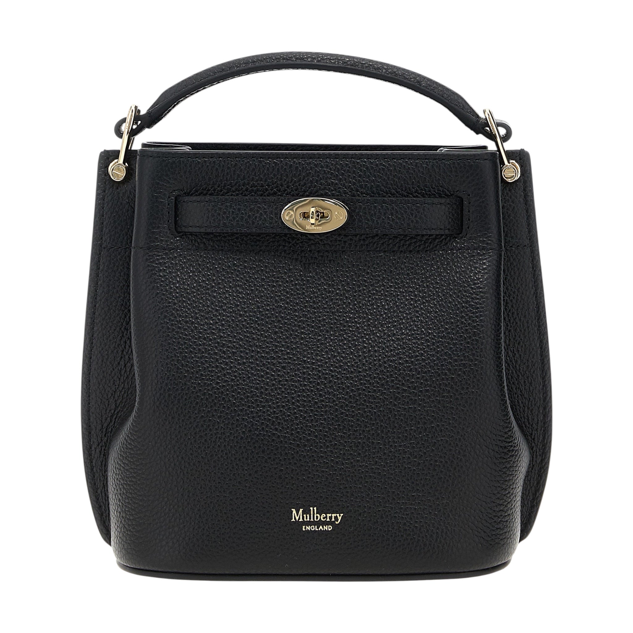 Bolso tipo cubo mini Mulberry Islington negro de piel granulada con cierre de candado Postman de XT & Co