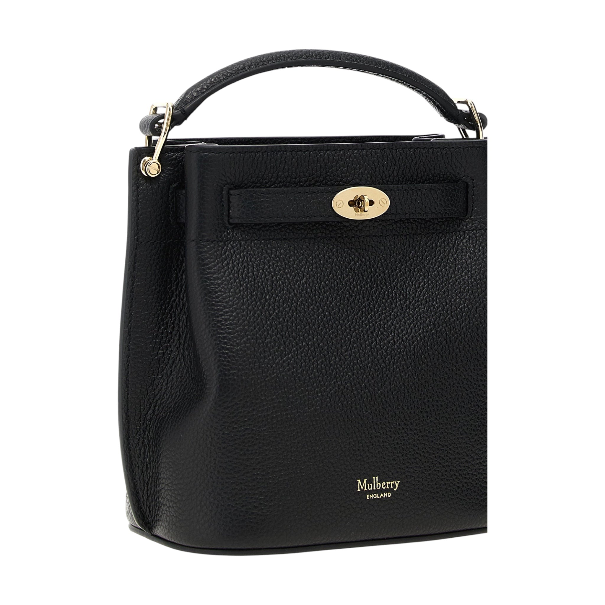 Bolso tipo cubo mini Mulberry Islington de piel granulada negra con cierre de candado Postman de XT & Co