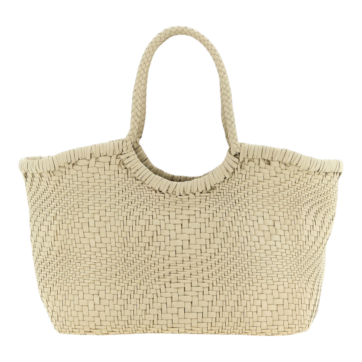 Bolso de hombro XT & Co Dragon Diffusion Nantucket en cuero blanco con tejido trenzado artesanal y asas dobles