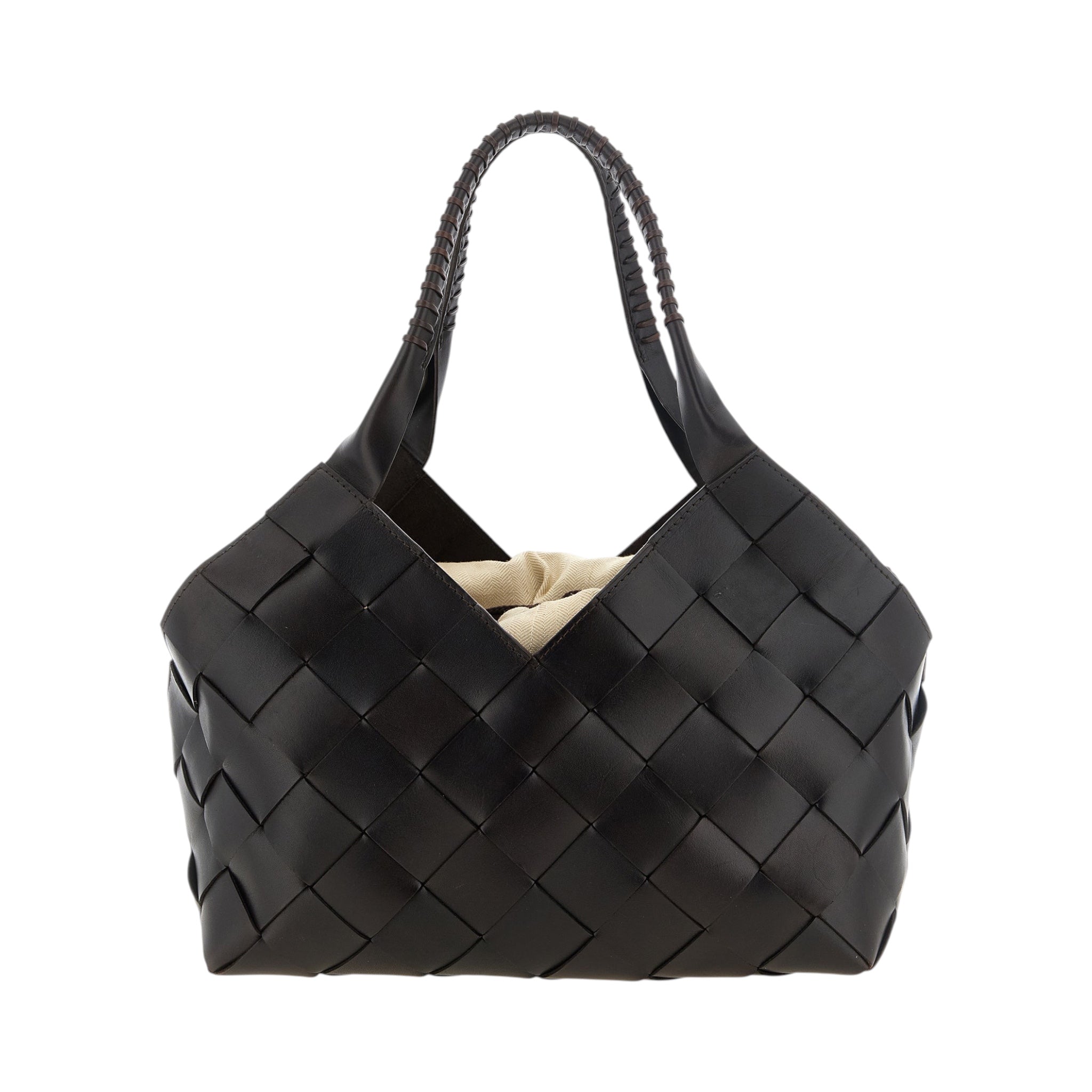 Bolso de hombro XT & Co Dragon Diffusion Castello en piel de becerro trenzada color marrón oscuro con bolsa interior