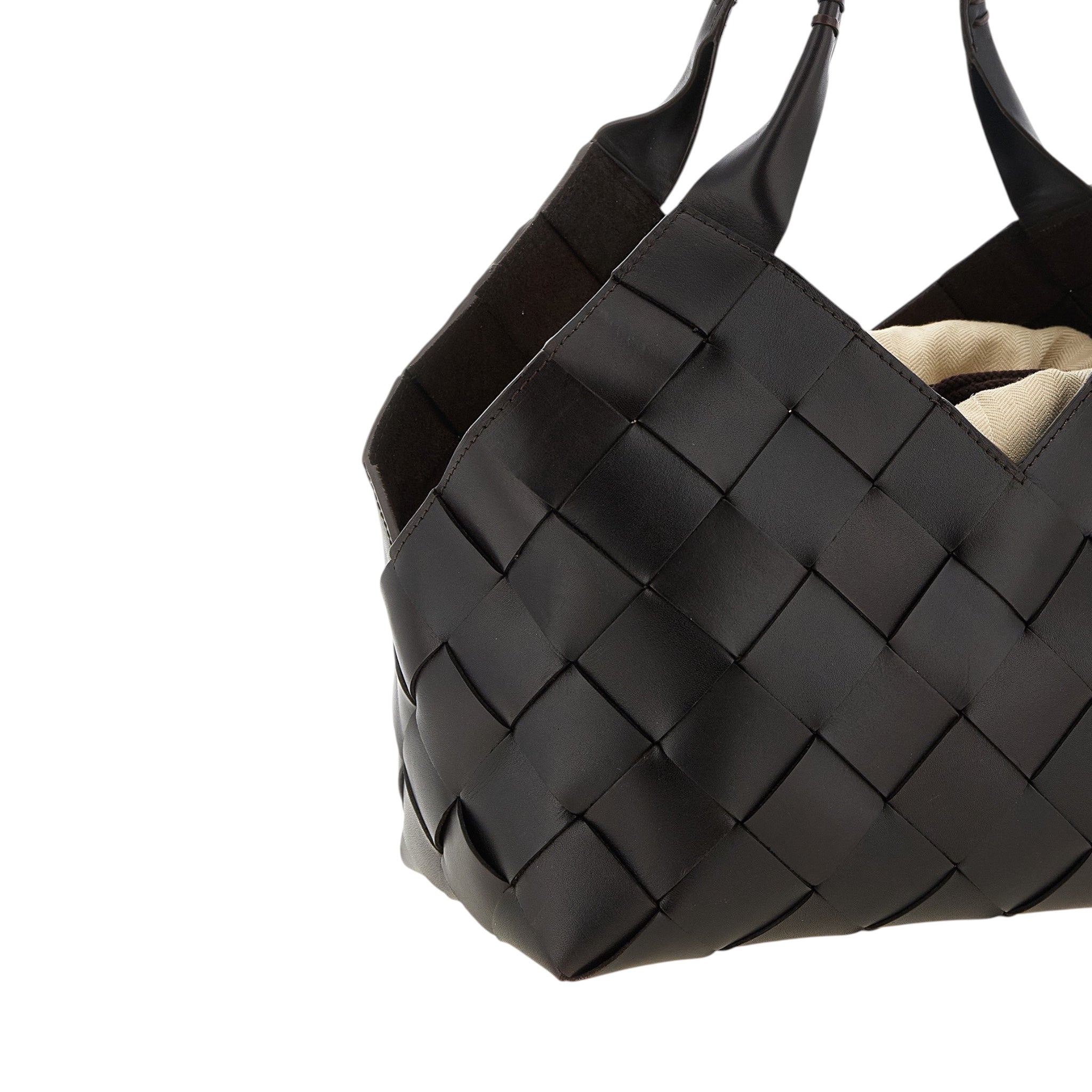 Bolso de hombro XT & Co Dragon Diffusion marrón de piel trenzada con asas integradas y bolsa interior de lona