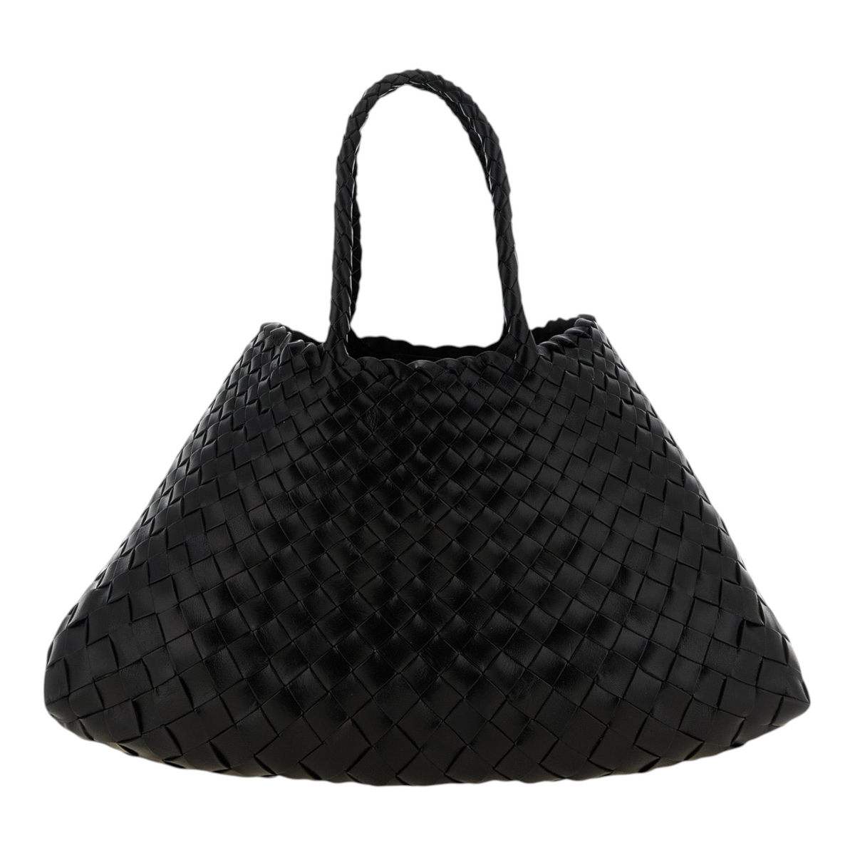Bolso de mano XT & Co Dragon Diffusion Santa Croce en piel de becerro negra trenzada con silueta trapezoidal
