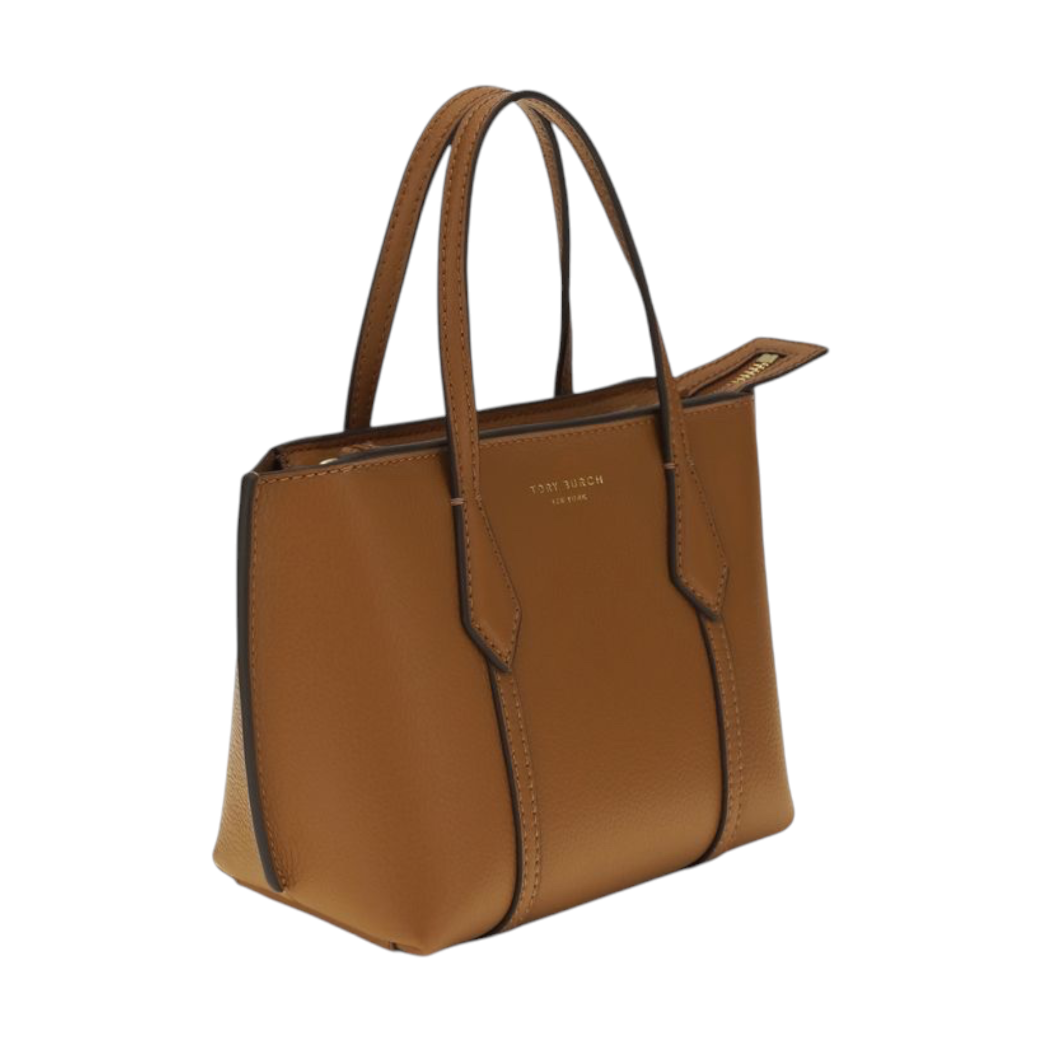 Bolso mini tote Tory Burch Perry en piel de becerro color marrón de XT & Co con asas superiores y cierre de cremallera