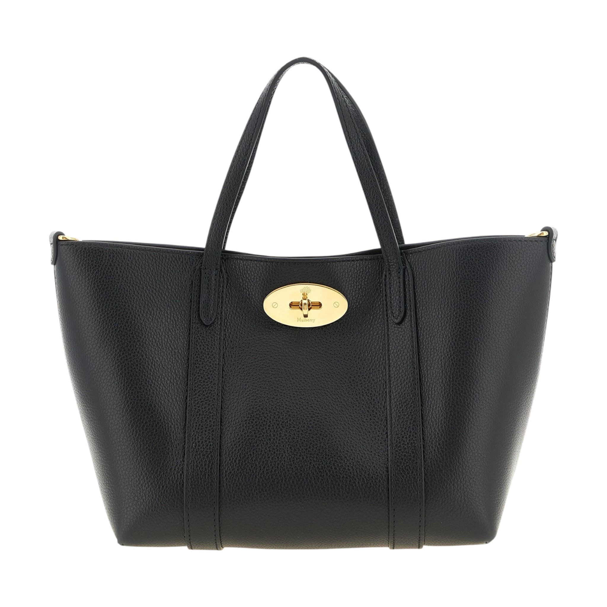 Bolso tote Mulberry Bayswater de XT & Co en piel de becerro negra con cierre Postman's Lock dorado y asas superiores