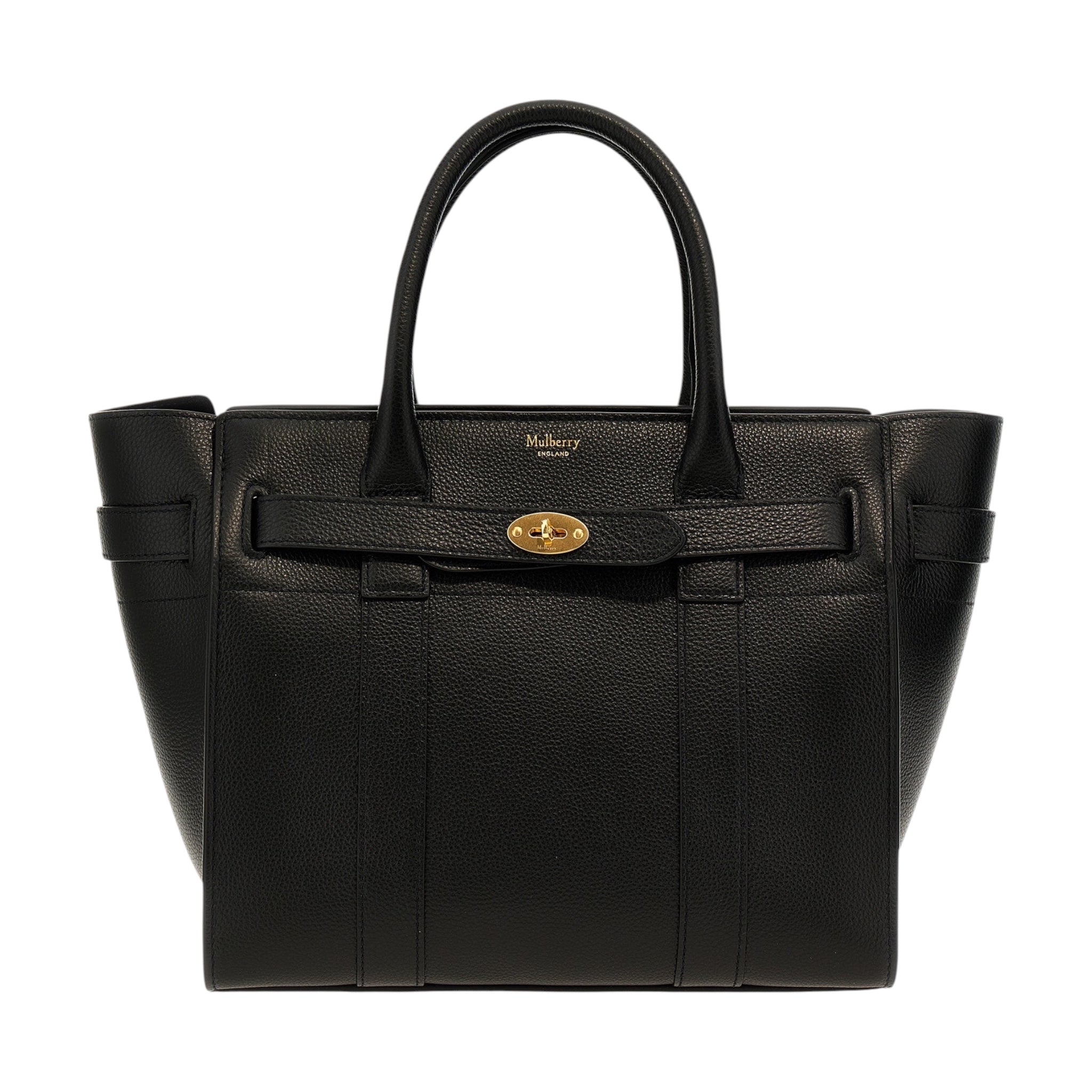 Bolso tote Mulberry Zipped Bayswater negro de piel granulada con herrajes dorados, disponible en XT & Co