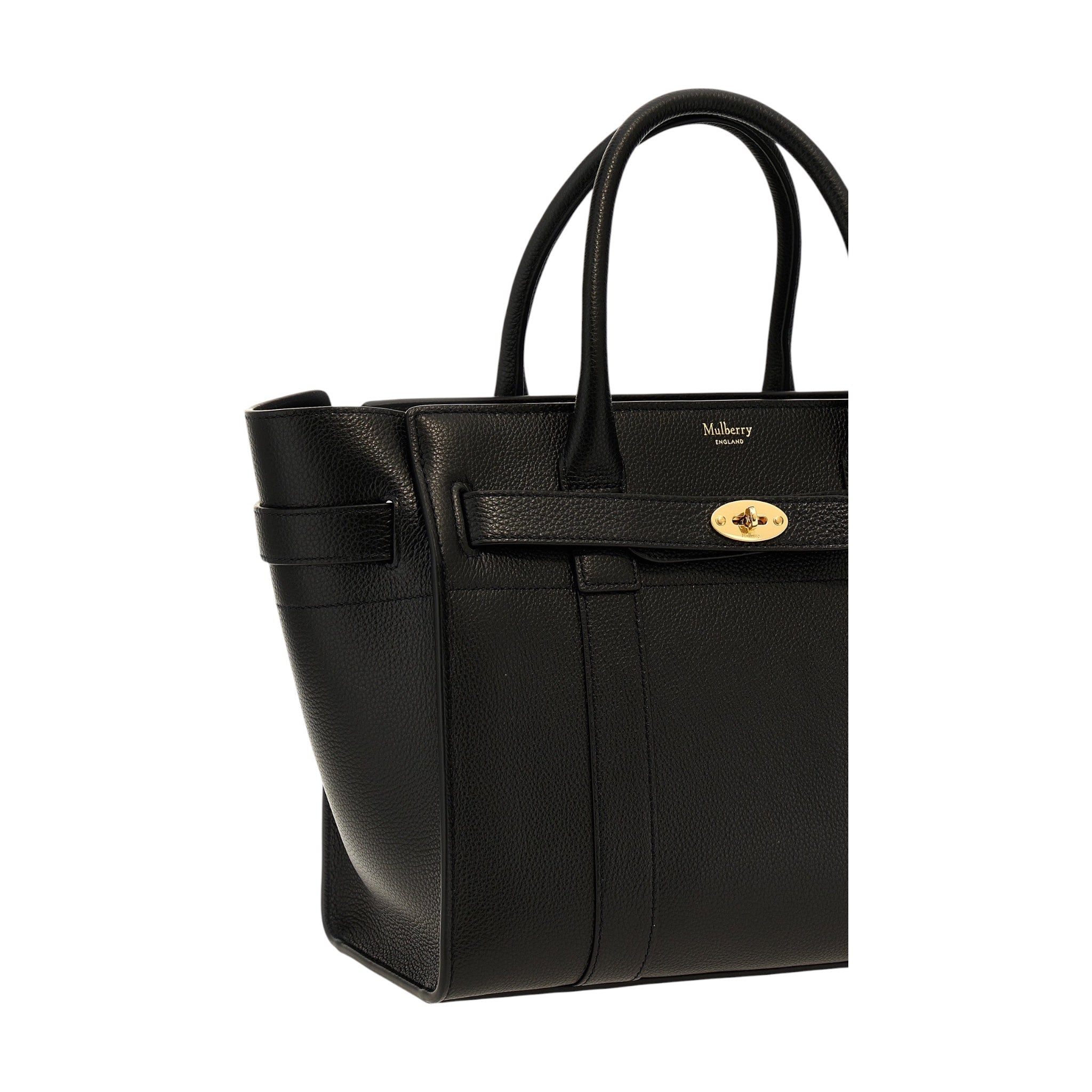 Bolso tote Mulberry Zipped Bayswater negro de piel granulada con herrajes dorados, disponible en XT & Co