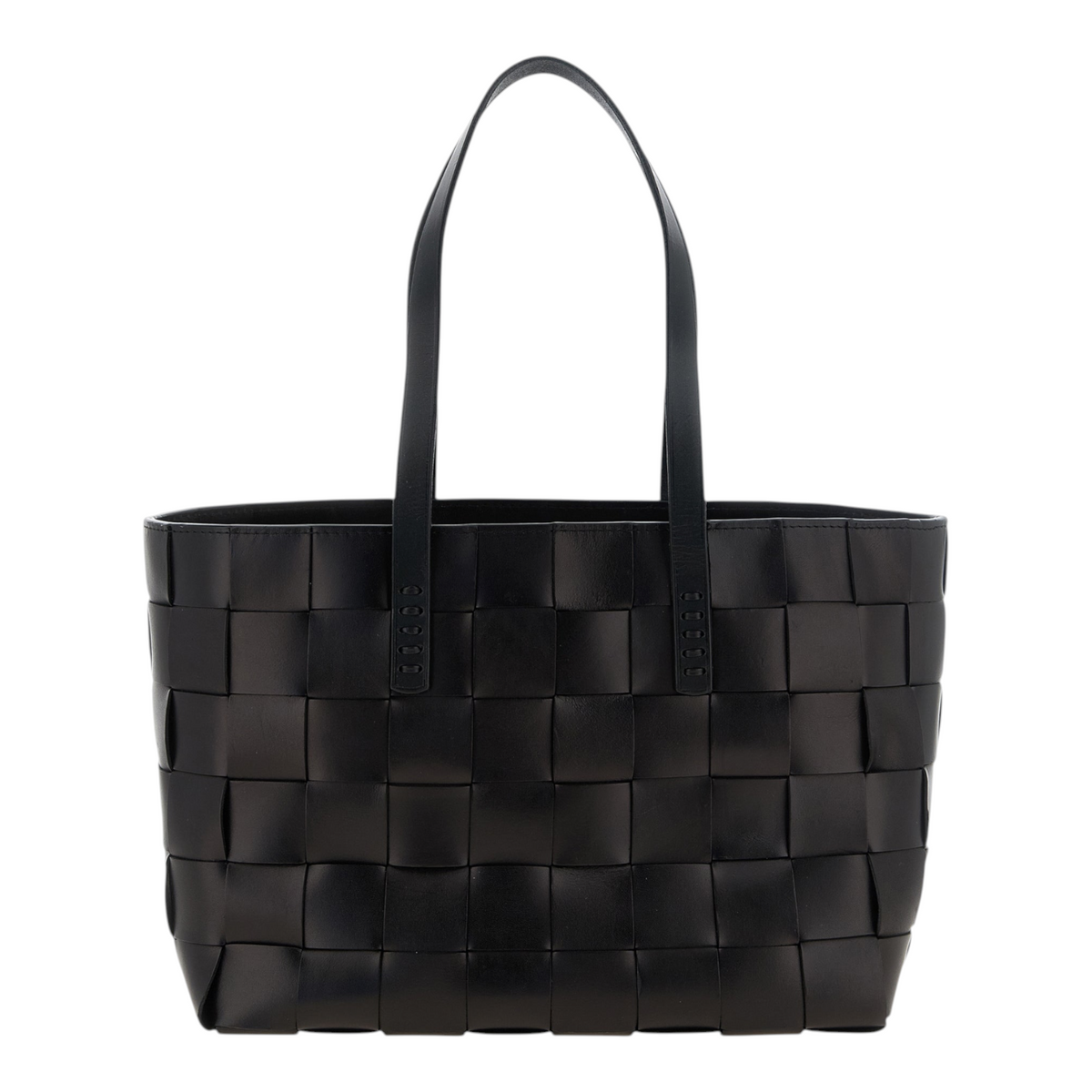 Bolso tote negro XT & Co de piel de becerro con diseño trenzado tipo damero y asas dobles planas