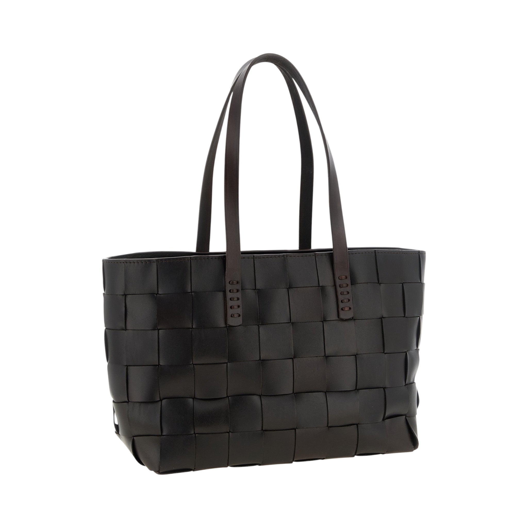 Bolso tote Japan de XT & Co en piel de becerro marrón con diseño trenzado tipo damero y asas dobles