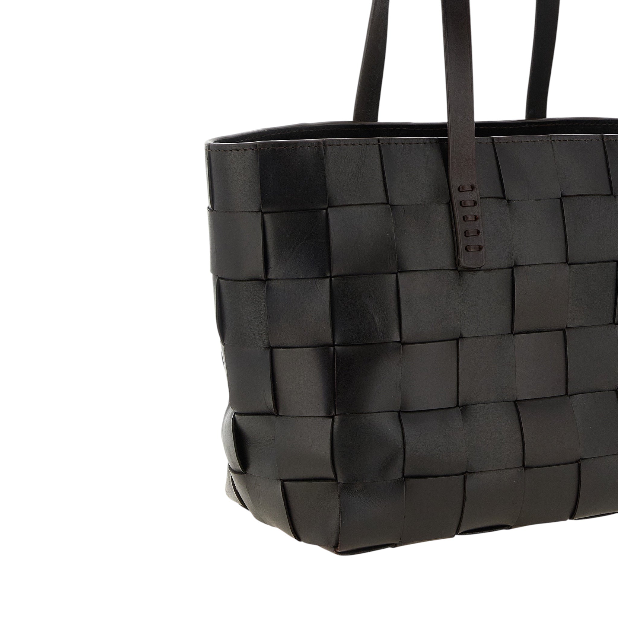 Bolso tote Dragon Diffusion Japan de XT & Co en piel de becerro marrón con diseño trenzado de tablero de ajedrez