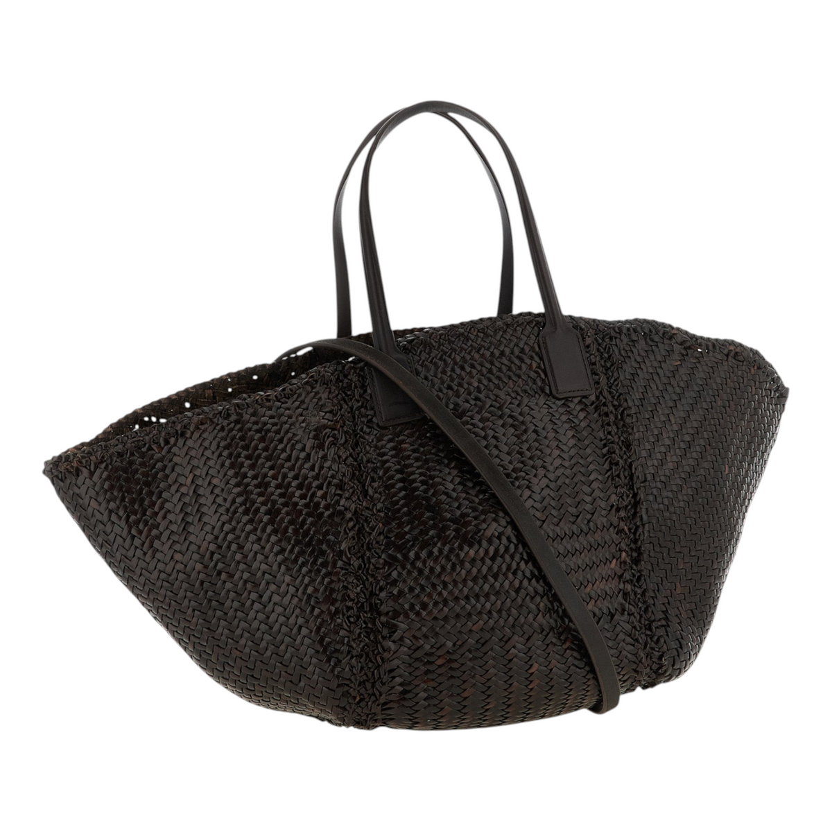 Bolso tote Dragon Diffusion Teresa Maxi Cabas de XT & Co en piel de becerro trenzada color marrón oscuro